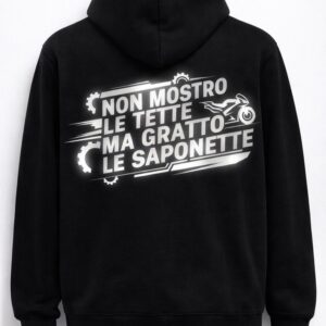 Felpa nera con grafica motociclistica sul retro