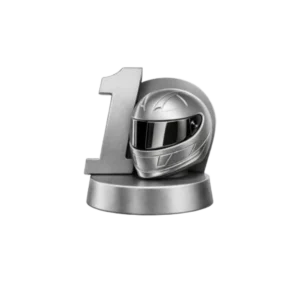 Trofeo argentato con casco e numero uno