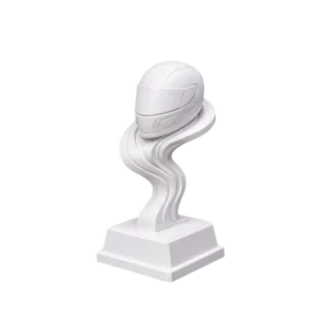 Trofeo bianco a forma di casco da corsa