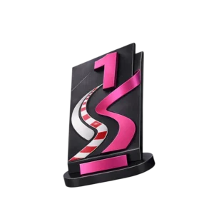 Trofeo automobilistico con numero uno rosa